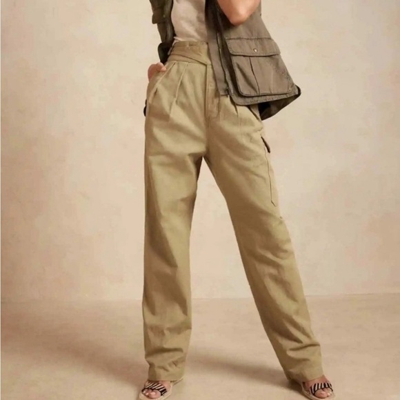 NWT Banana Republic High Rise khaki utility pants. Cotton Linen blend Sz.6S - Picture 1 of 9
